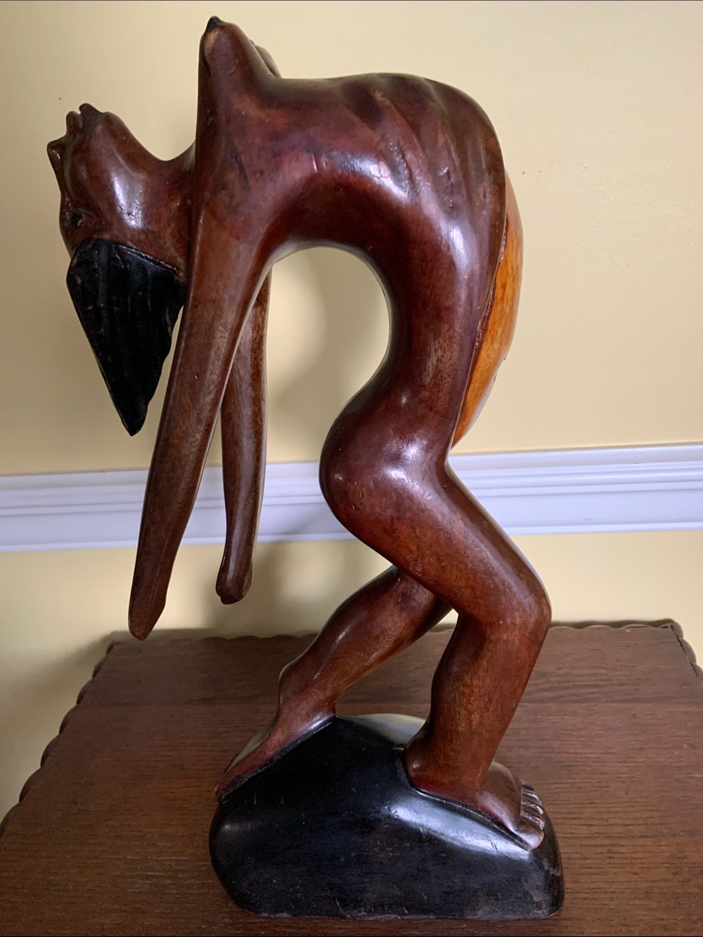 African Hand-Carved Brown Wood Nude Woman Dancer Sculpture - Decorative Home Art